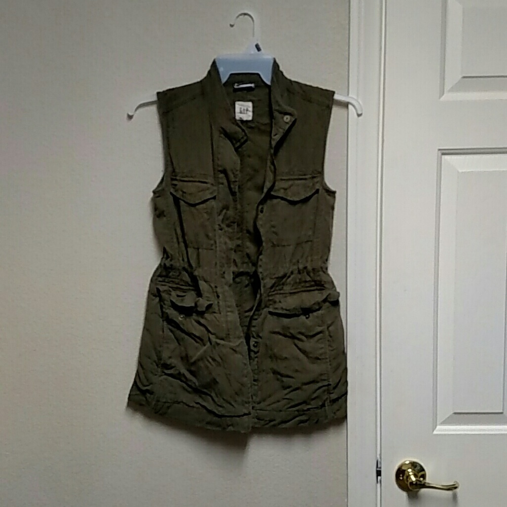 Olive Green Utility Cargo Jacket Vest Gap